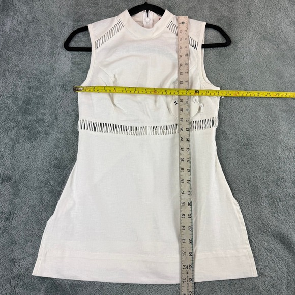 Staud Atlas Top White Cutout Sleeveless Mock Neck Size 2 Linen Blend - Picture 2 of 11